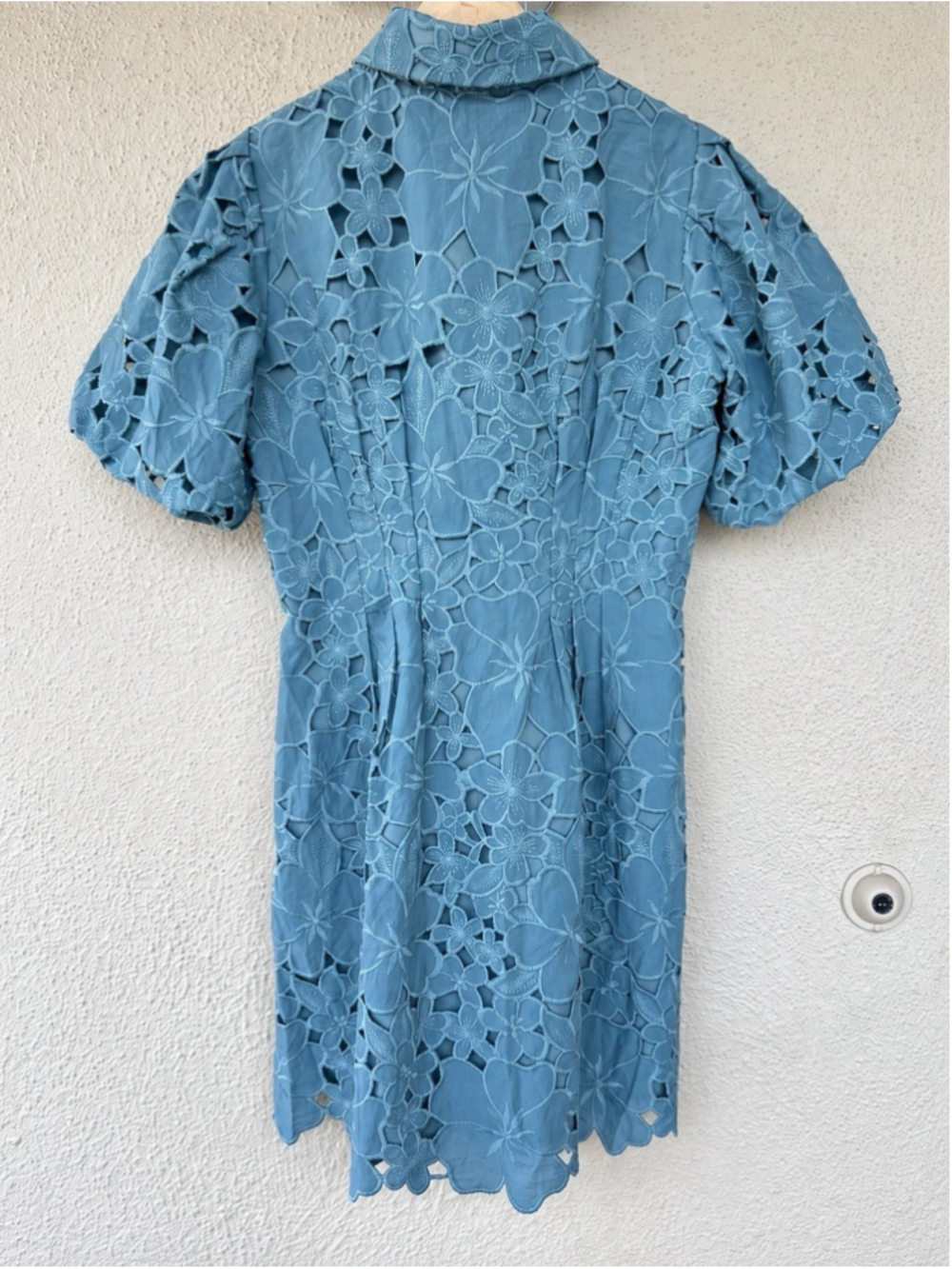 Tuckernuck Cameo Blue Collar Eyelet Mini Delaney Dress L Puff Sleeves Scallop - Picture 9 of 12